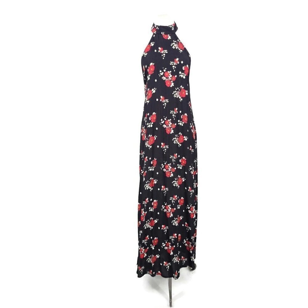 New Flynn Skye Rose Cluster Tyra Maxi Dress Womens Small High Neck Halter Slits